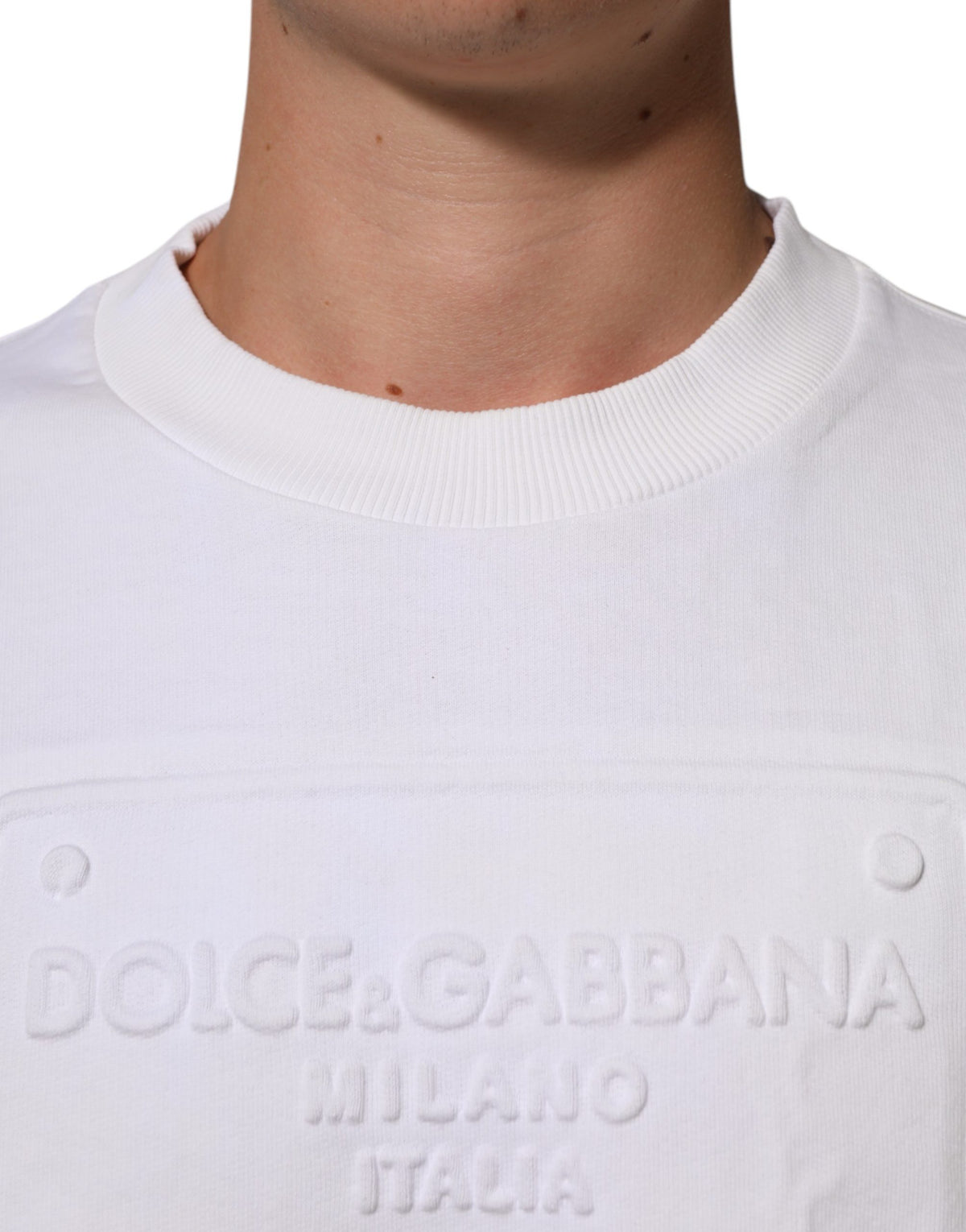 Dolce & Gabbana White Logo Embossed Cotton Sweatshirt Sweater