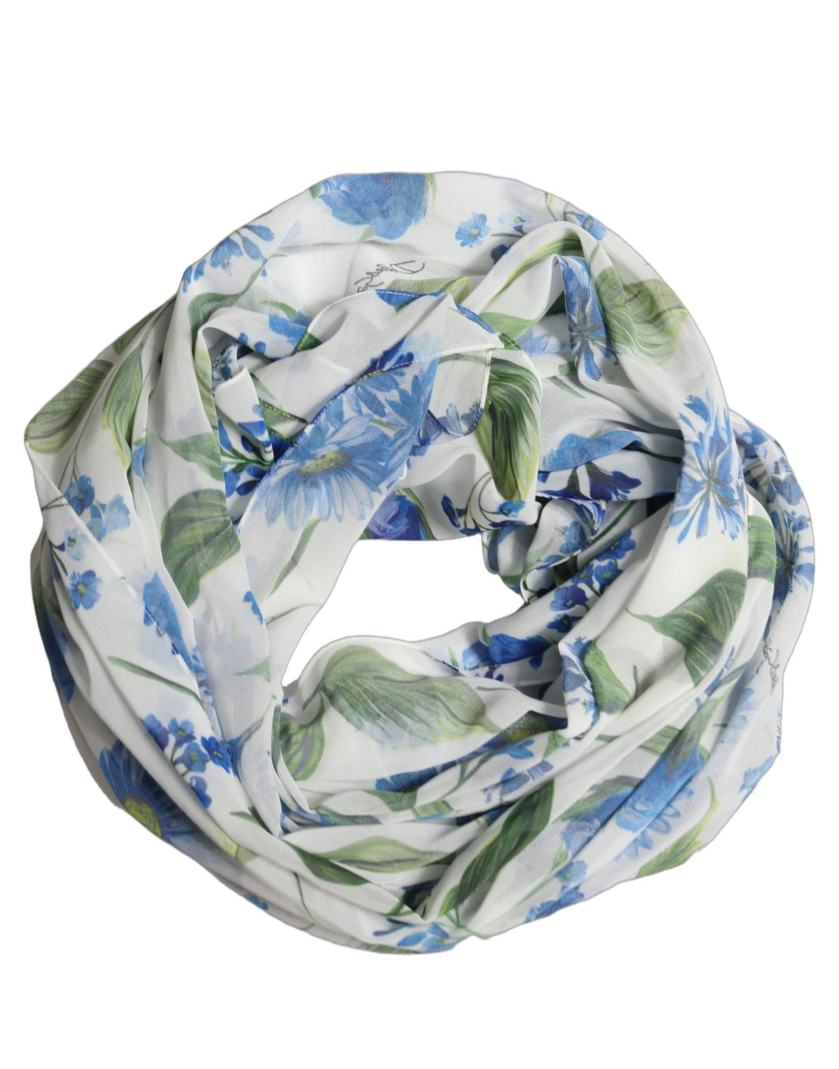Dolce & Gabbana White Blue Floral Square Foulard Scarf