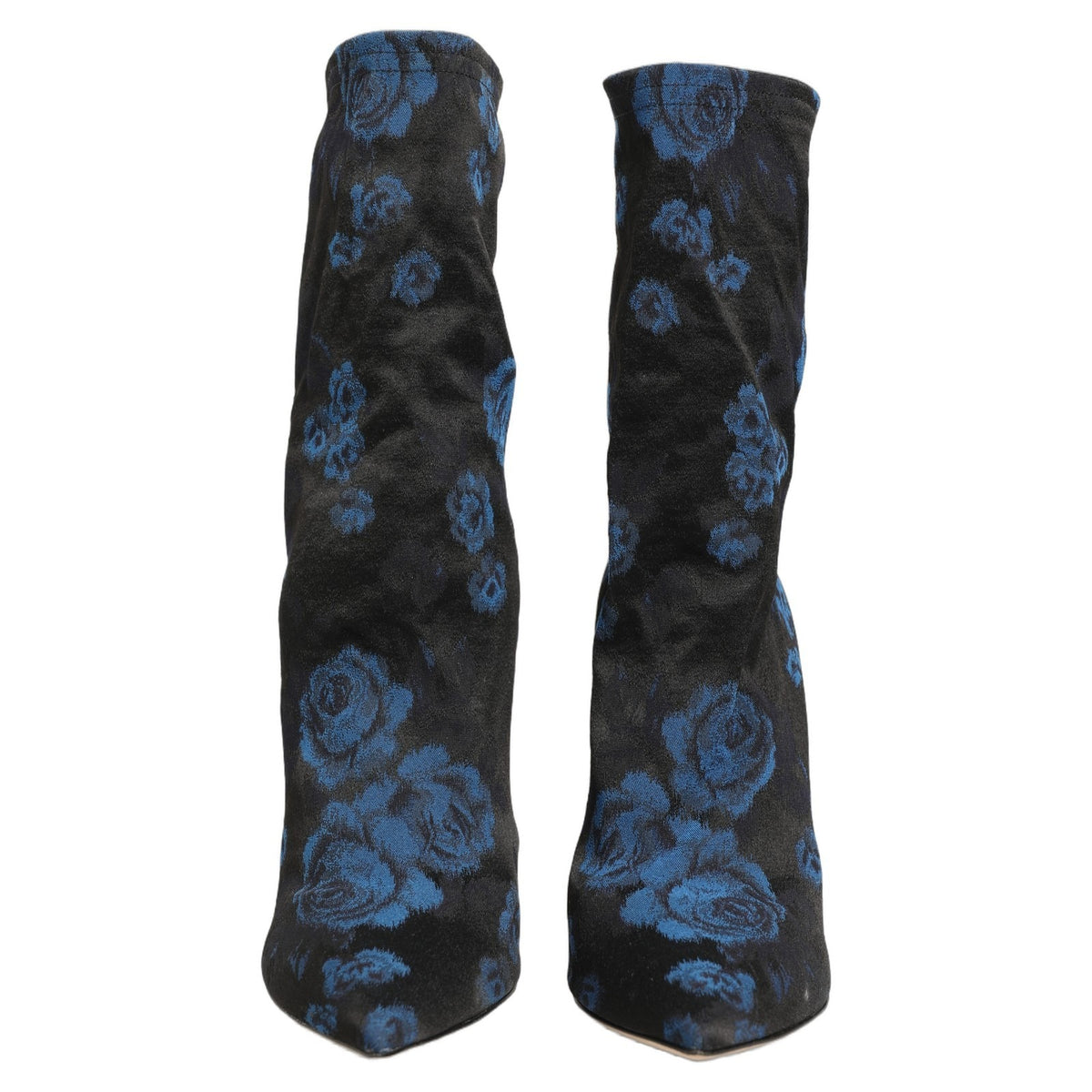 Dolce & Gabbana Black Blue Floral Stretch Sock Boots Shoes