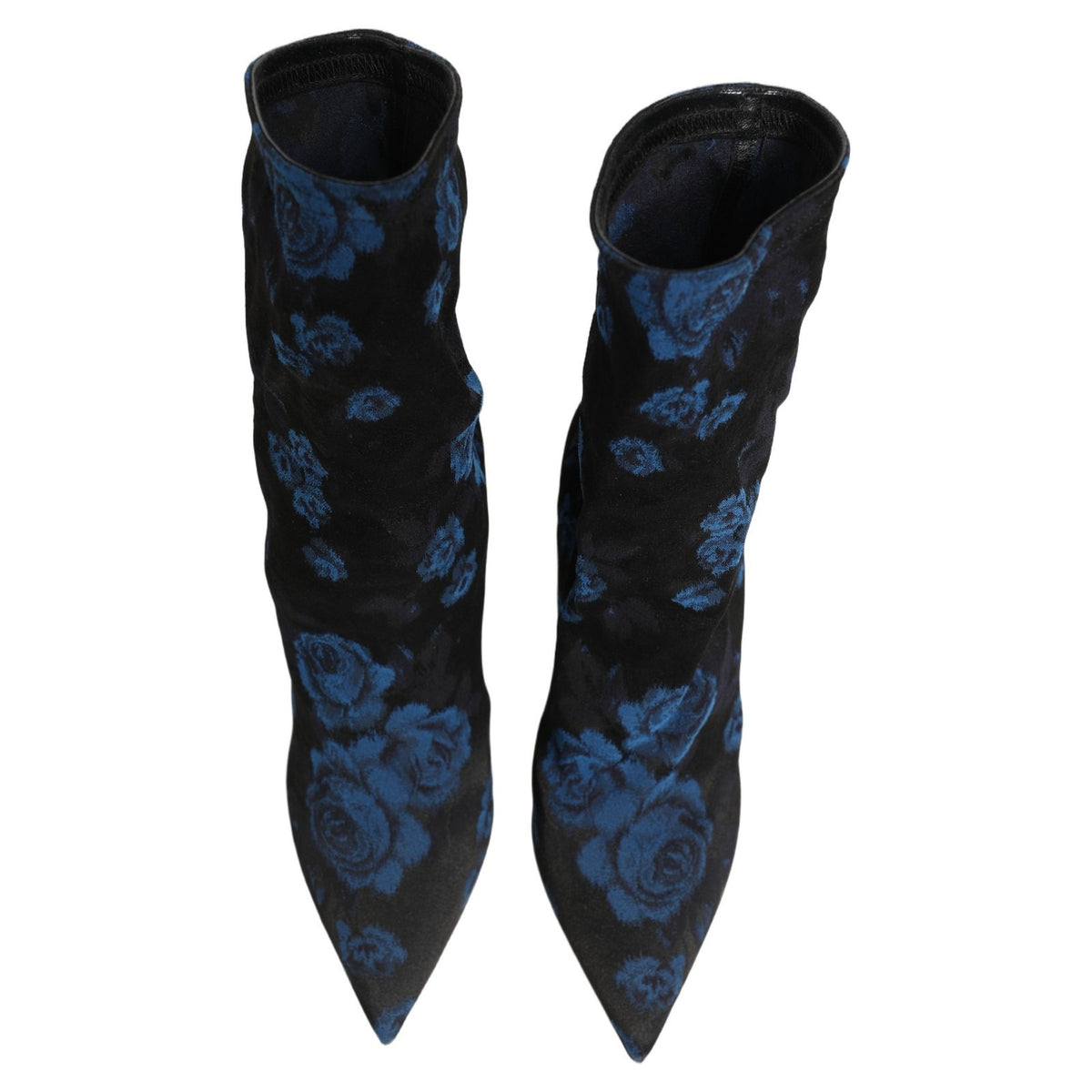 Dolce & Gabbana Black Blue Floral Stretch Sock Boots Shoes