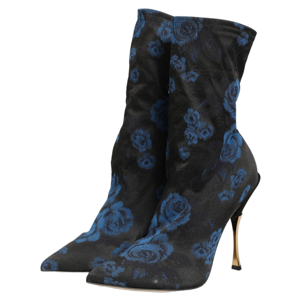 Dolce & Gabbana Black Blue Floral Stretch Sock Boots Shoes