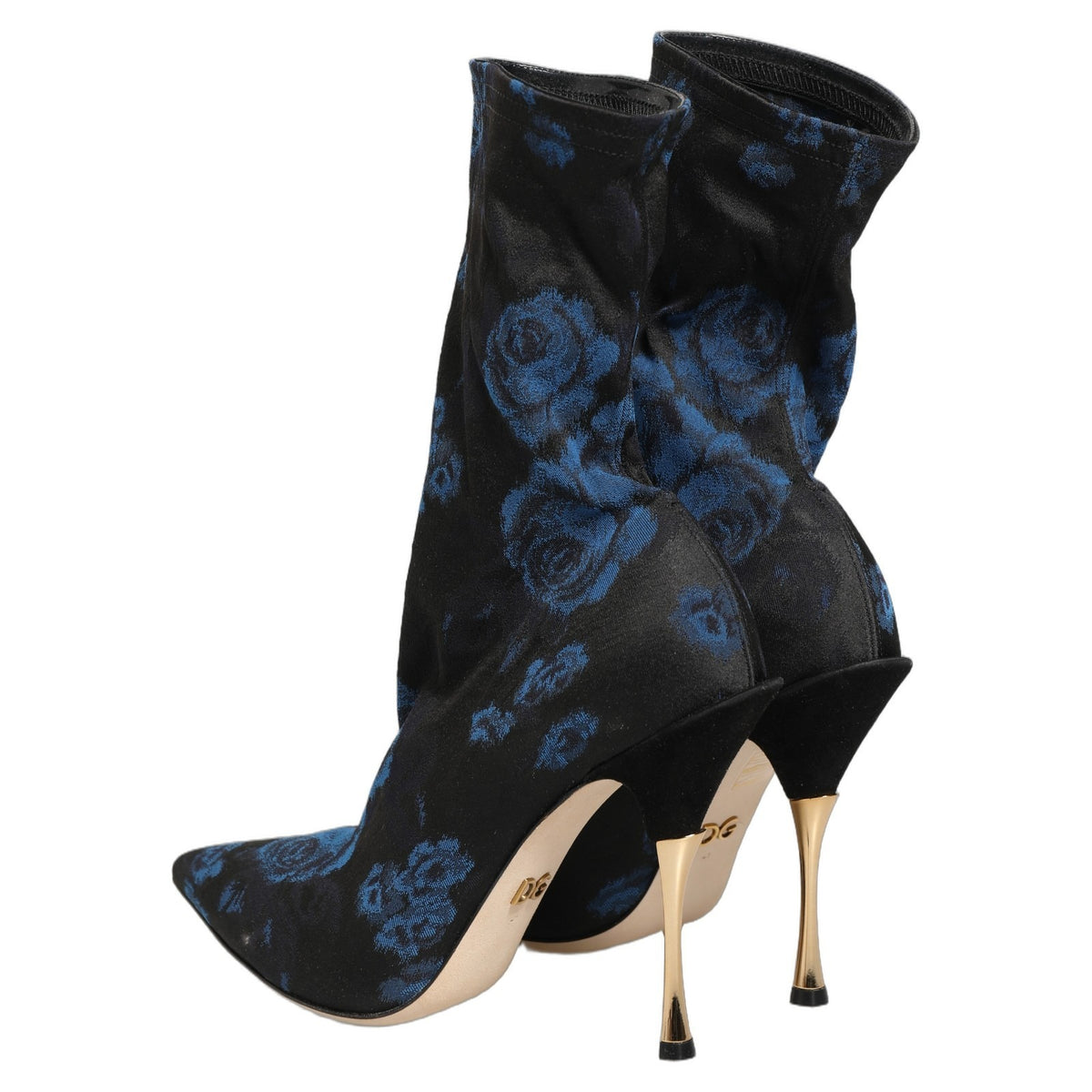 Dolce & Gabbana Black Blue Floral Stretch Sock Boots Shoes