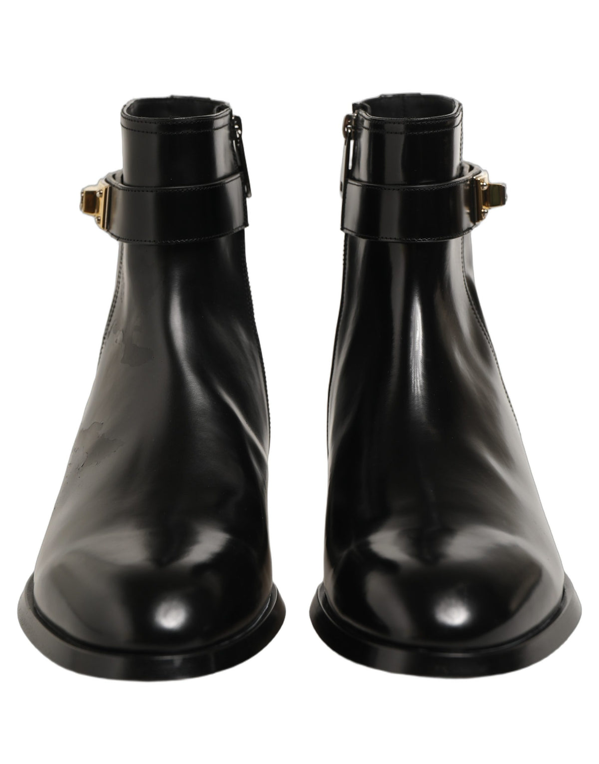 Dolce & Gabbana Black Leather Buckle Mid Calf Boots Shoes