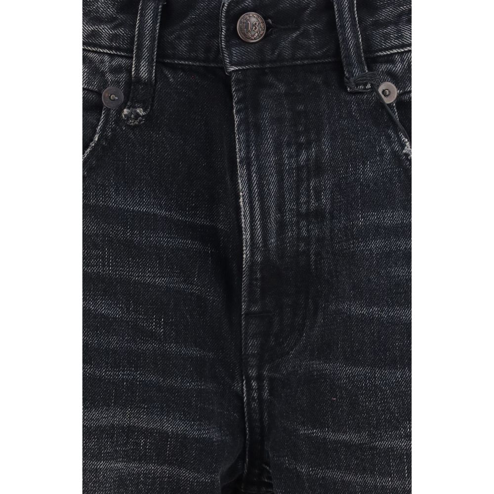 R13 Black Cotton Boyfriend Jeans