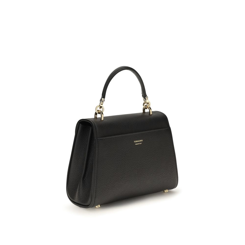 Ferragamo Black Calf Leather Bos Taurus Shoulder Bag