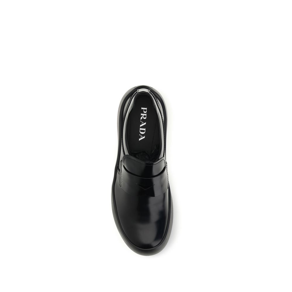 Prada Black Calf Leather Bos Taurus Slip-On Loafers