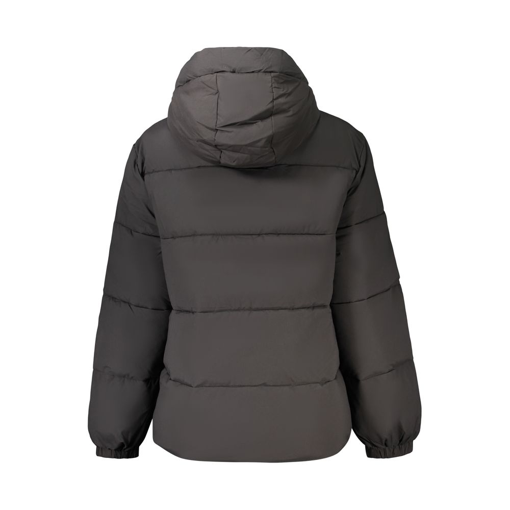 Guess Jeans Black Polyester Women Jacket with Removable Hood