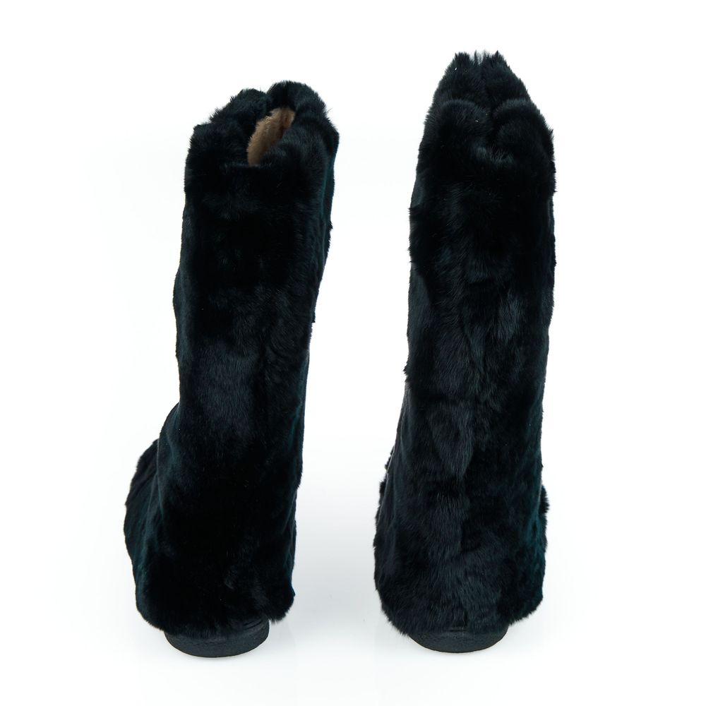 Mr&Mrs Italy Black Rabbit Fur Women Shoe
