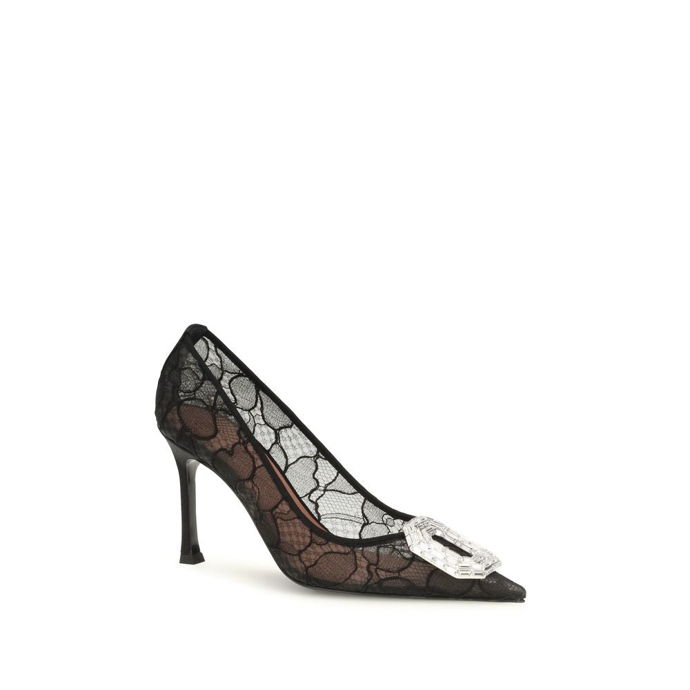 Amina Muaddi Black Fabric High Heel Pumps
