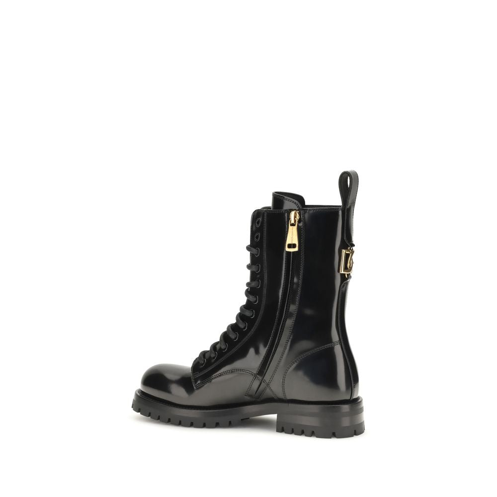 Dolce & Gabbana Black Calf Leather Bos Taurus Lace-Up Boots