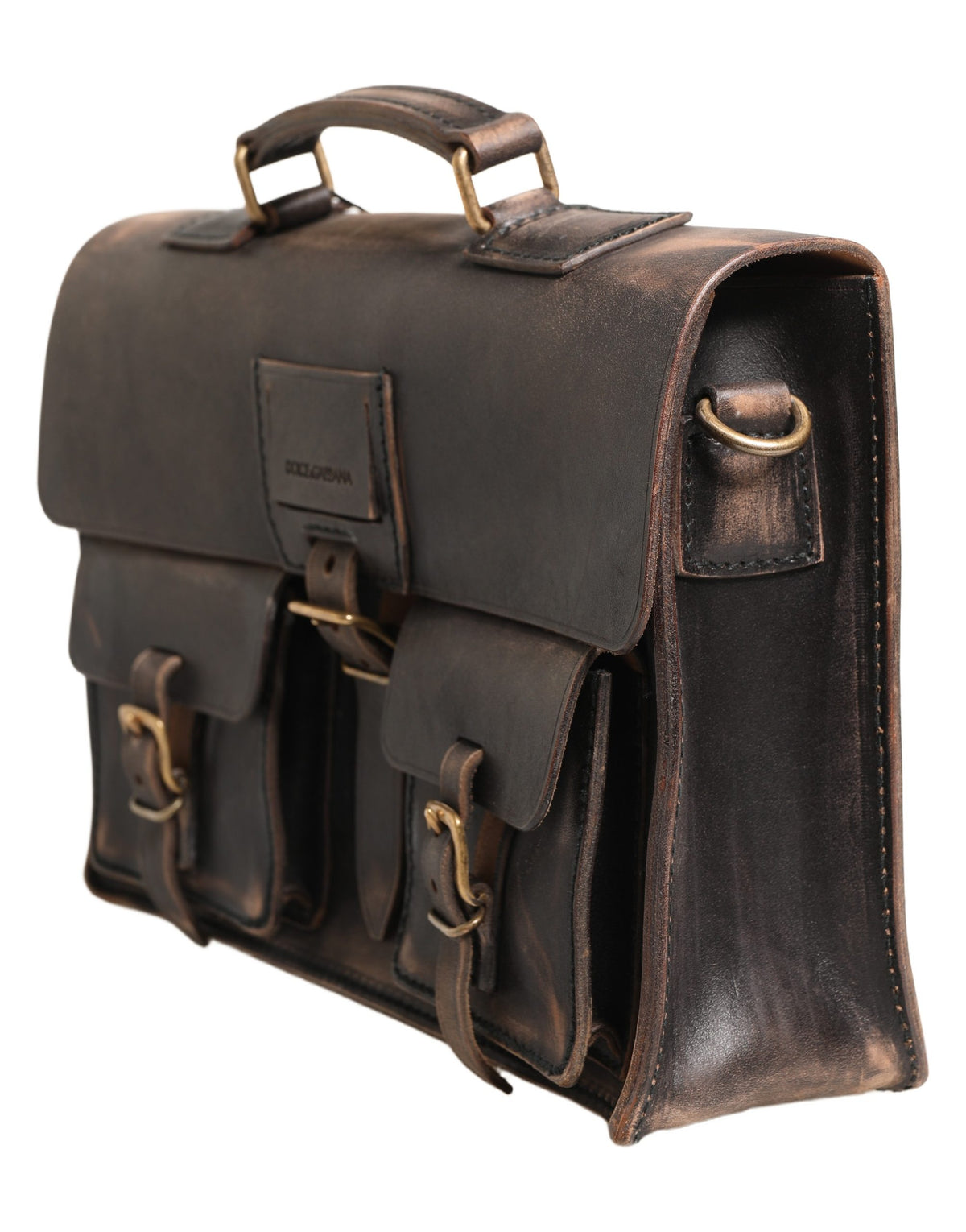 Dolce & Gabbana Black Leather Shoulder Satchel Briefcase Men Borse Bag