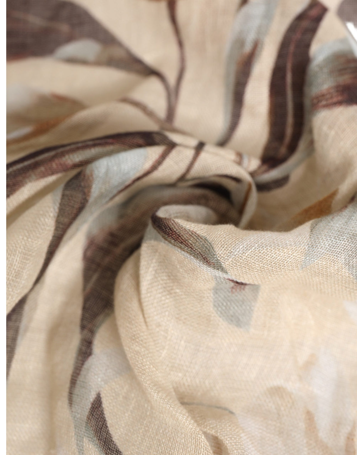 Dolce & Gabbana Men Beige Floral Linen Square Foulard Scarf