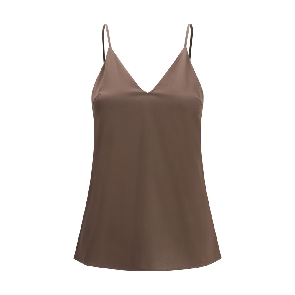 Brunello Cucinelli Brown Silk Sleeveles T-Shirt