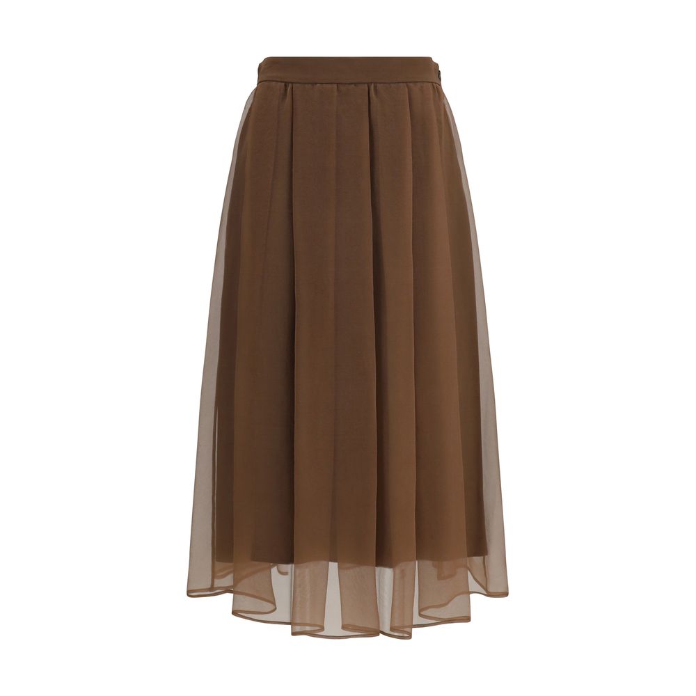 Brunello Cucinelli Brown Silk Midi Skirt