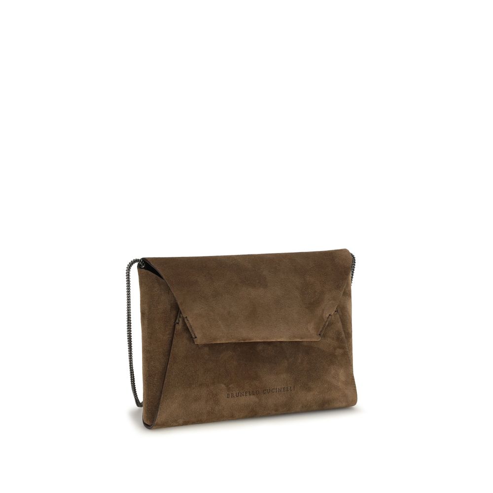 Brunello Cucinelli Brown Calf Leather Bos Taurus Shoulder Bag