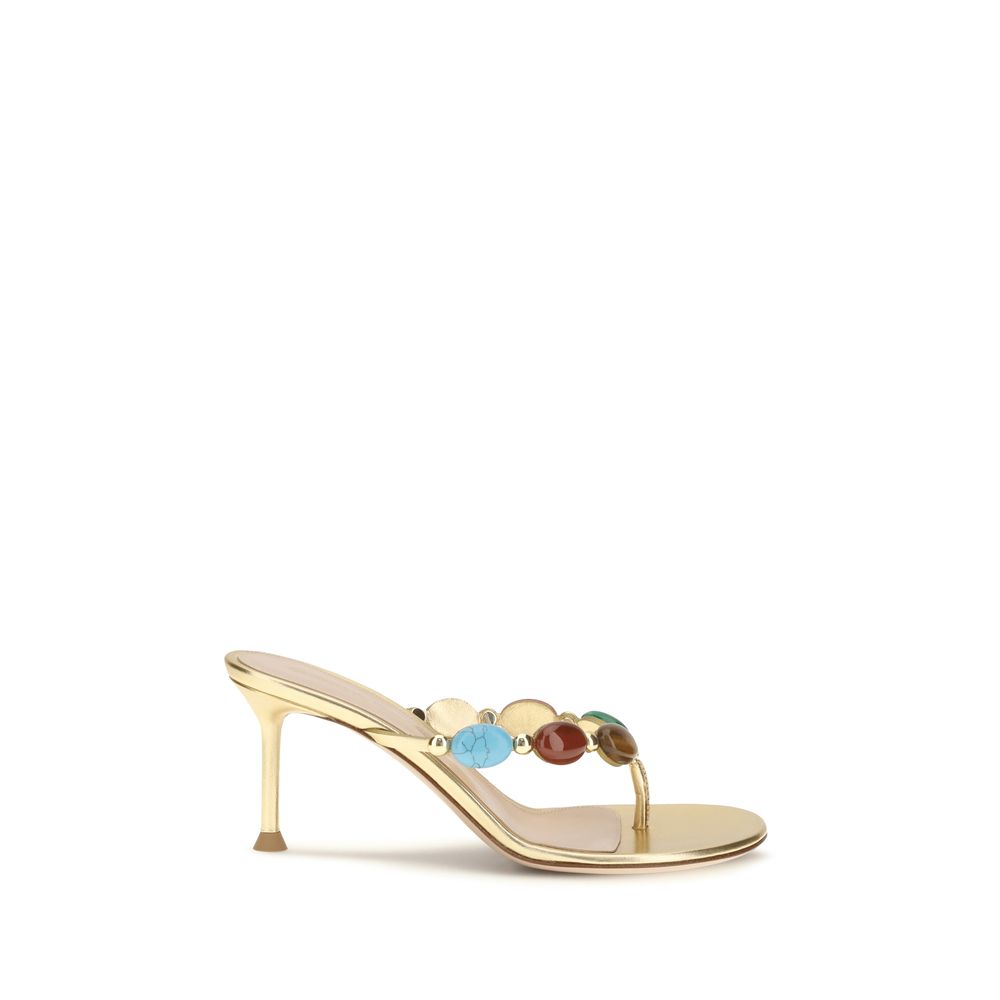 Gianvito Rossi Gold Suede Leather Stiletto Heel Sandals