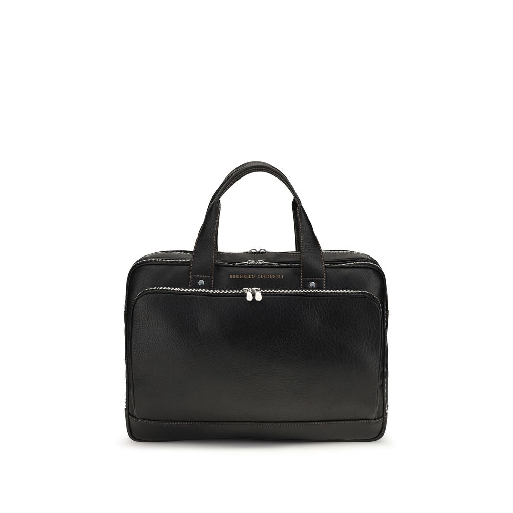 Brunello Cucinelli Black Calf Leather Bos Taurus Handbag