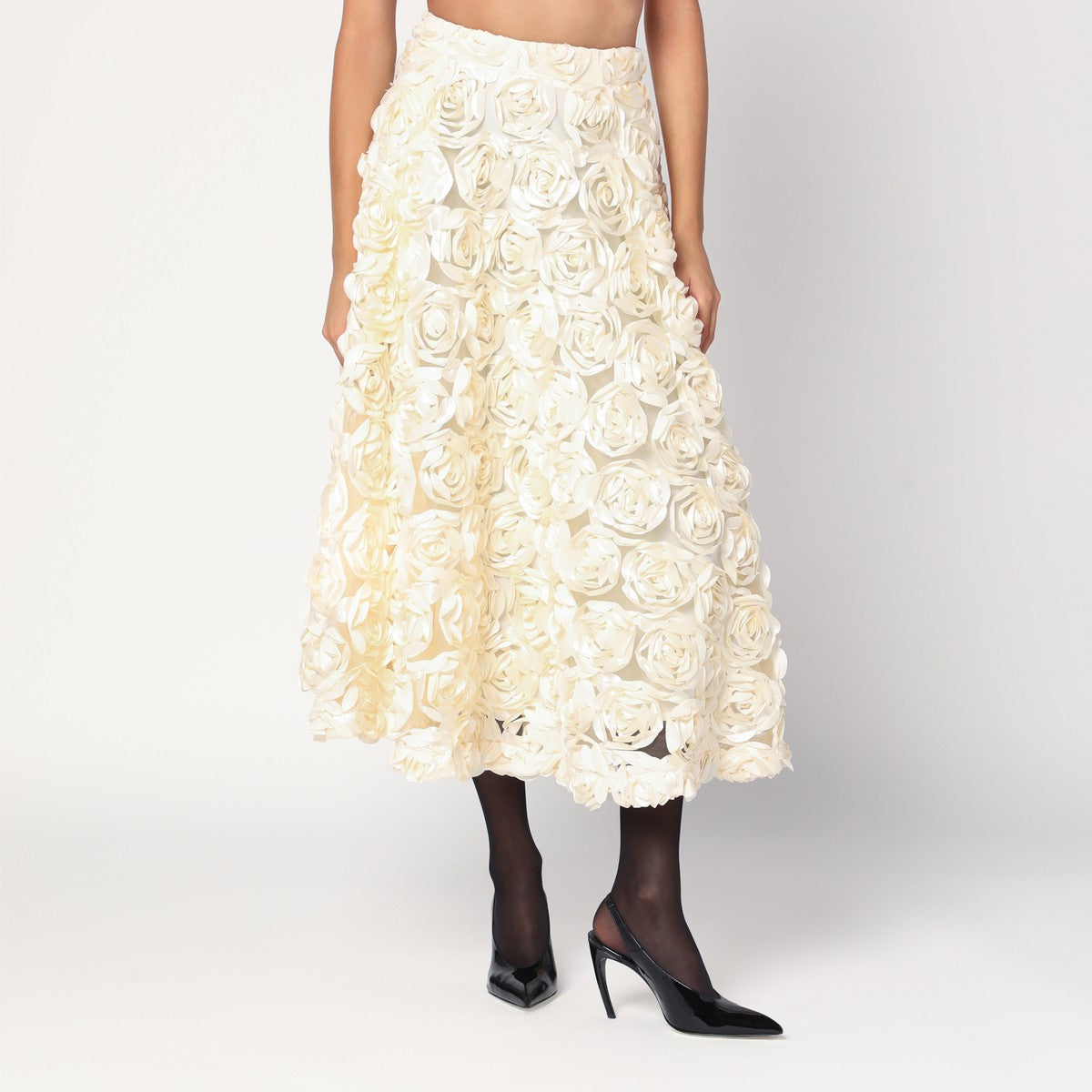 ROTATE Birger Christensen ROTATE Birger Christensen Cream skirt with floral appliqués