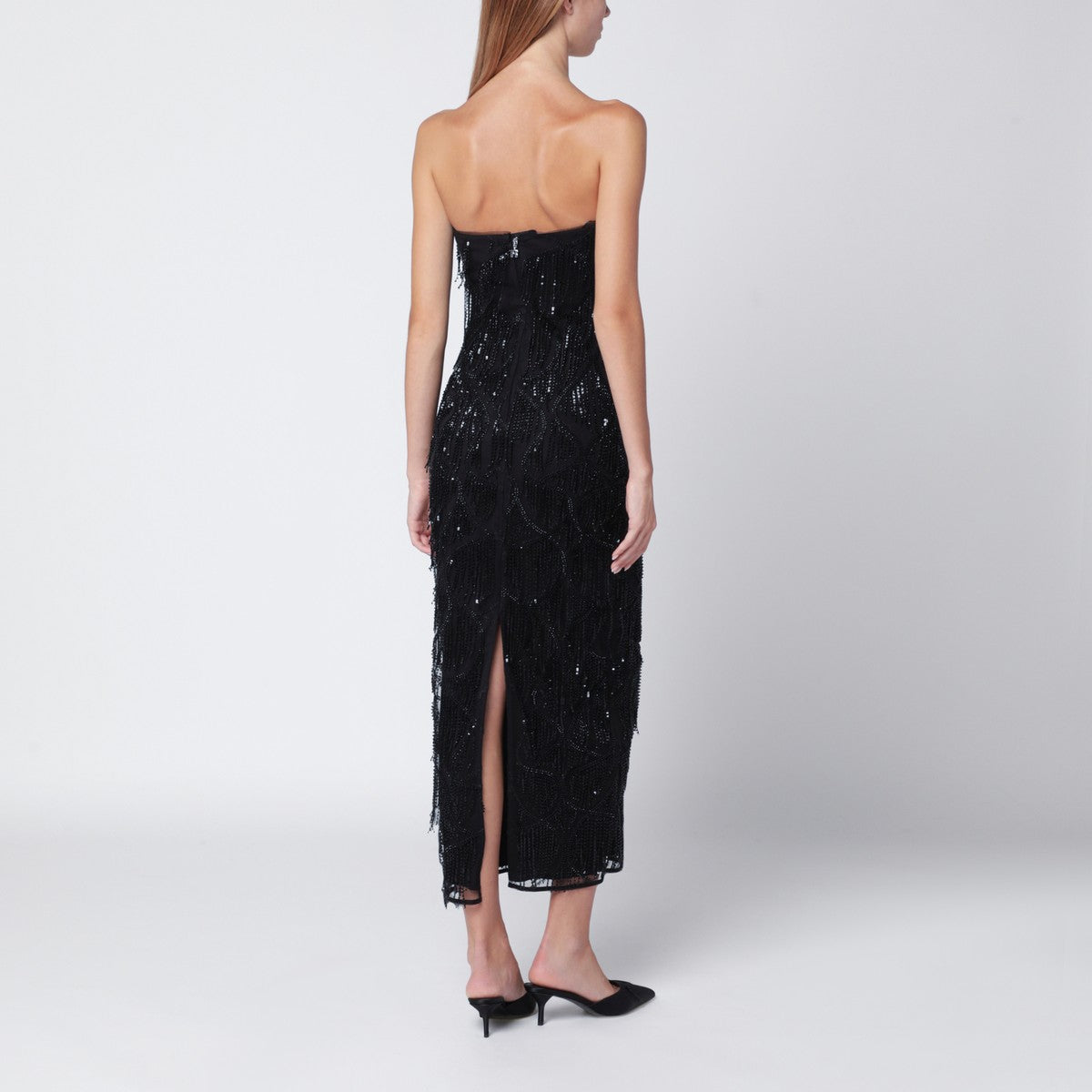 ROTATE Birger Christensen ROTATE Birger Christensen Black beaded fringe midi dress