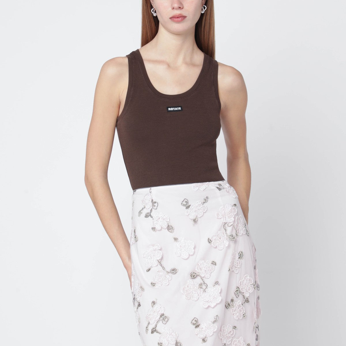 ROTATE Birger Christensen ROTATE Birger Christensen Brown cotton-blend tank top