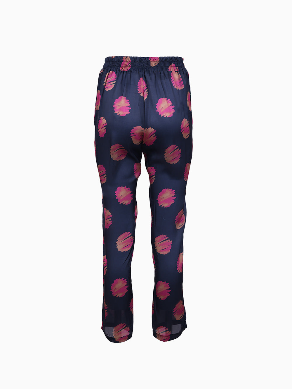 Siste’s Women’s Satin Printed Trousers in Navy with Pink Brush Strokes – Back View