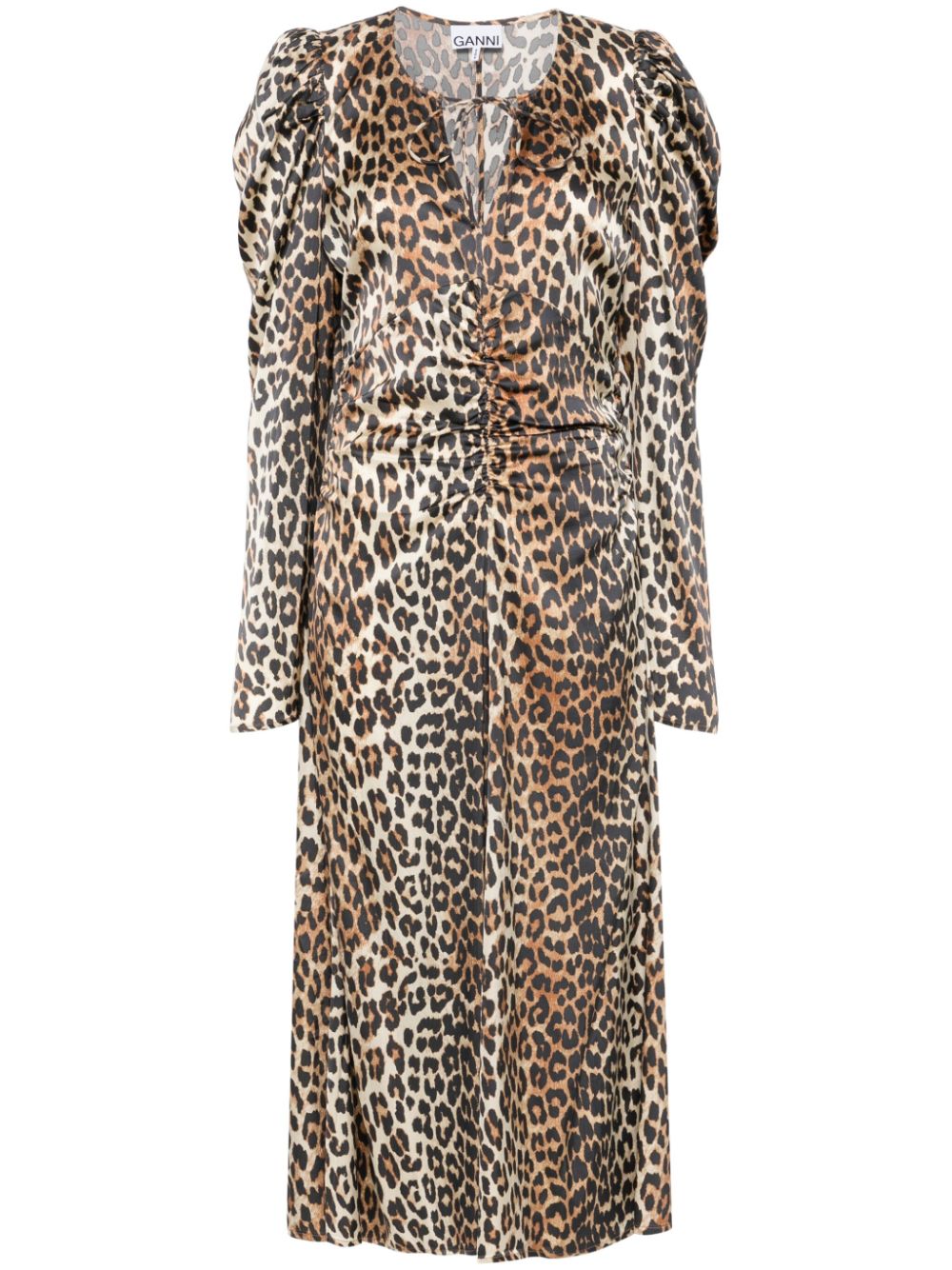 Ganni Ganni leopard-print Ruched Midi Dress