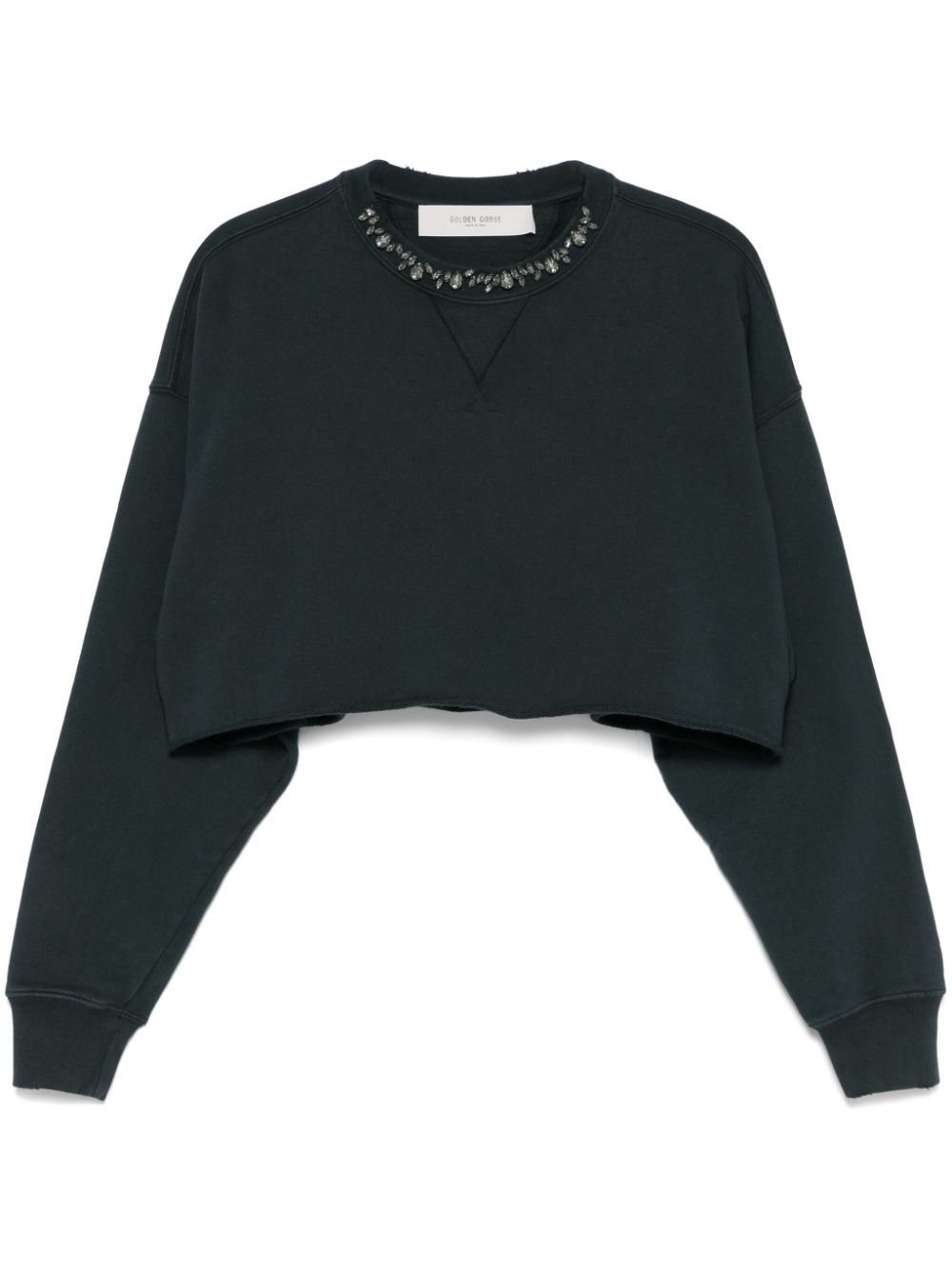 Golden Goose Golden Goose Cropped Cotton Sweatshirt with Crystals on the Front