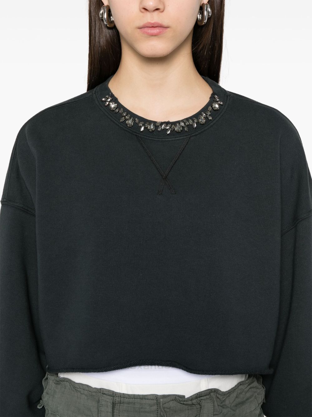 Golden Goose Golden Goose Cropped Cotton Sweatshirt with Crystals on the Front
