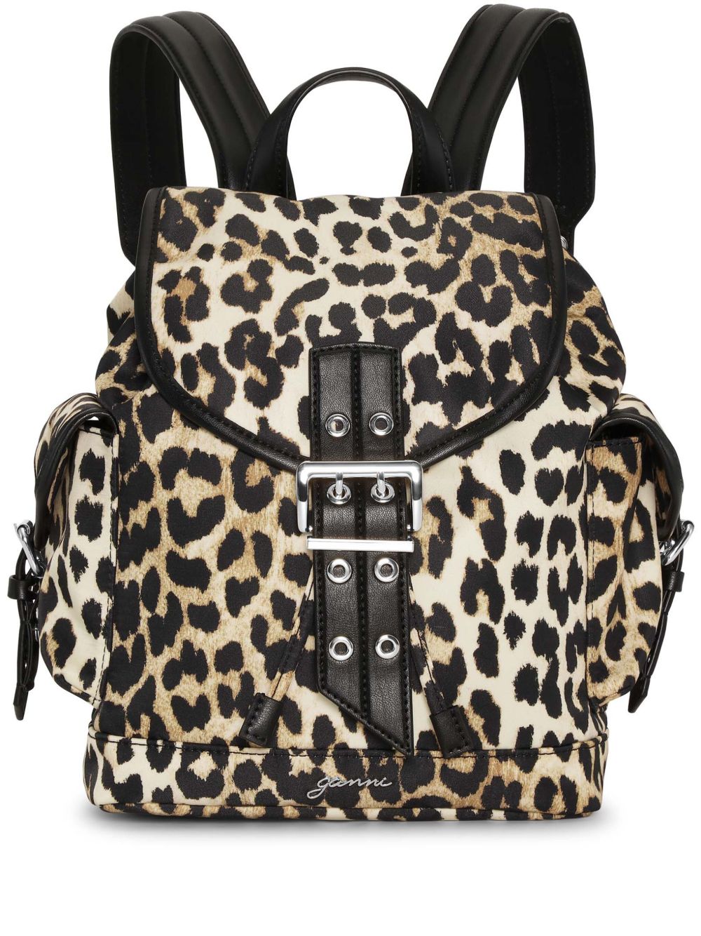 Ganni Ganni Leopard Small Nylon Bucky Backpack