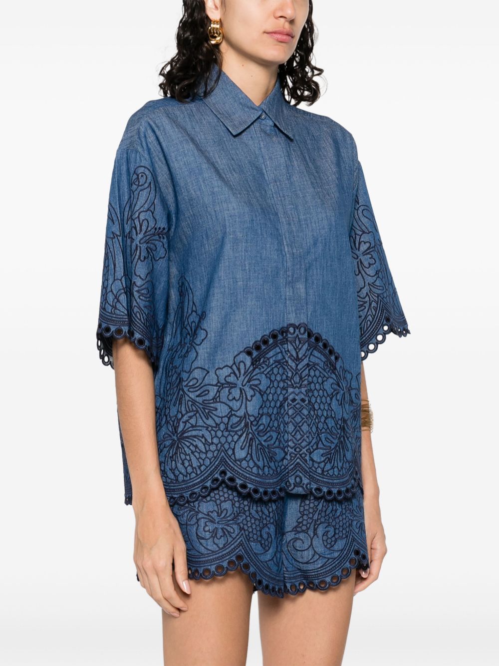 Zimmermann Zimmermann Coco Embroidered Denim Shirt