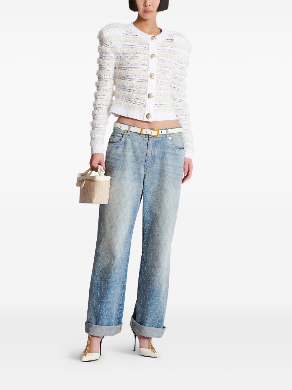 Balmain Balmain Long-sleeved tweed-effect knit cardigan