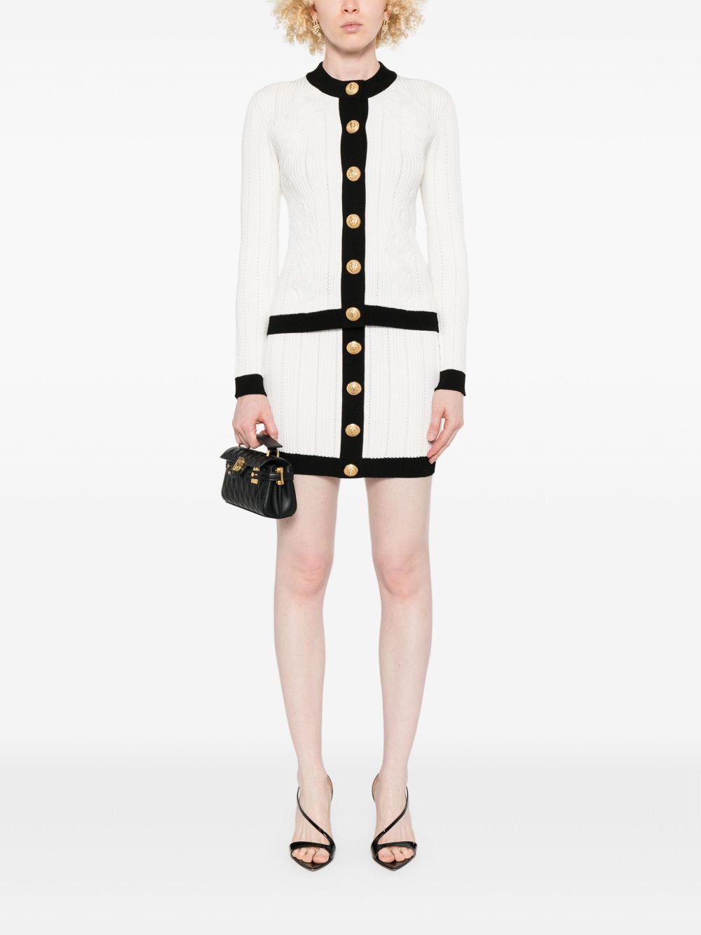 Balmain Balmain Button-embellished ribbed-knit mini skirt