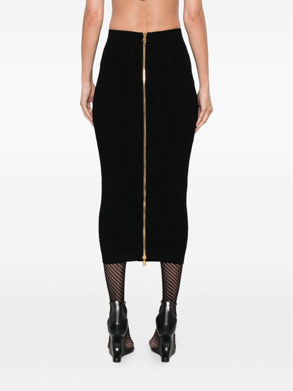 Balmain Balmain Cable-knit button-front midi fitted skirt