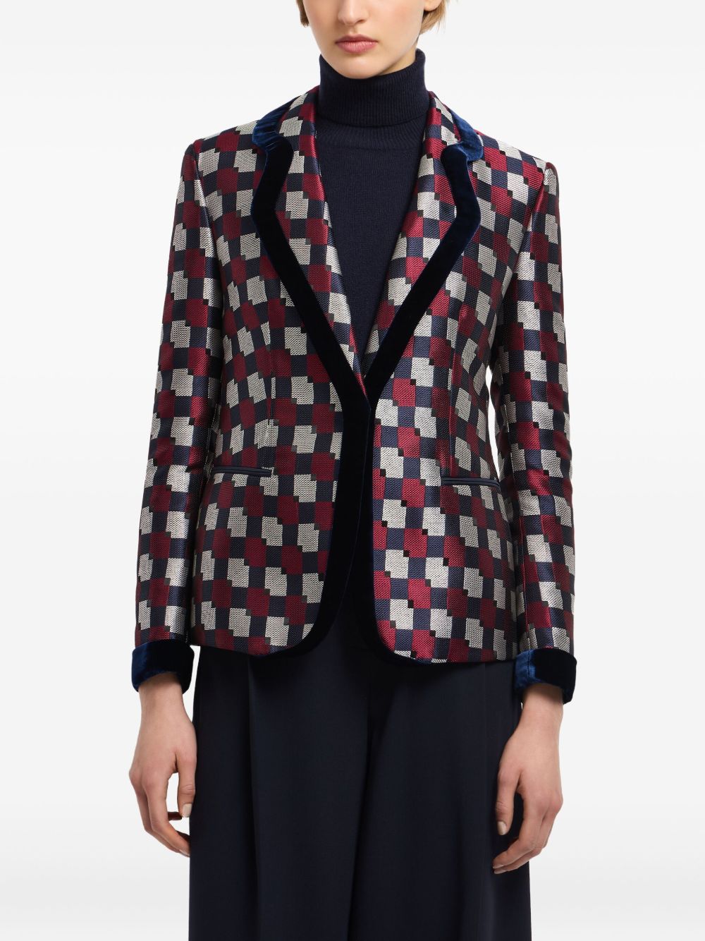 Emporio Armani Emporio Armani Geometric jacquard blazer with velvet details