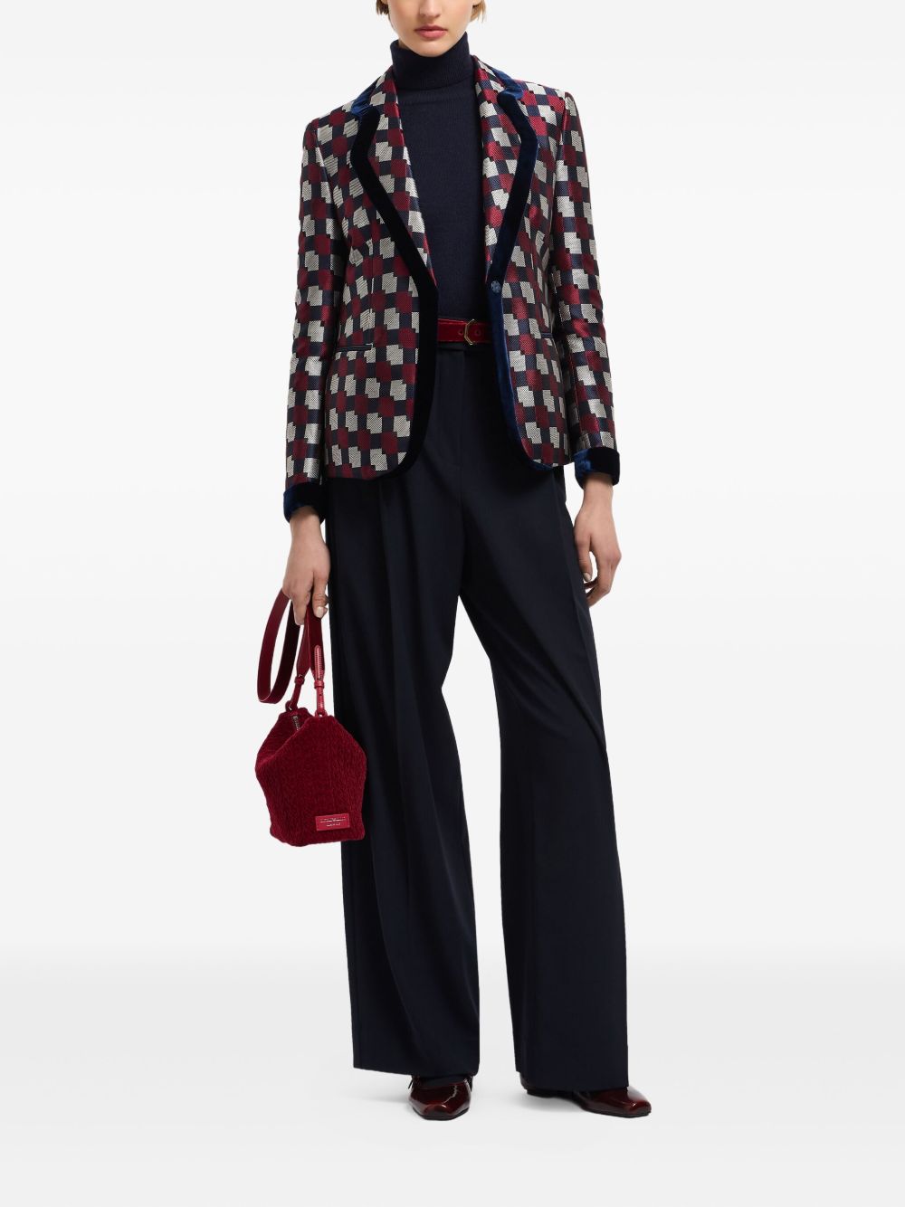 Emporio Armani Emporio Armani Geometric jacquard blazer with velvet details