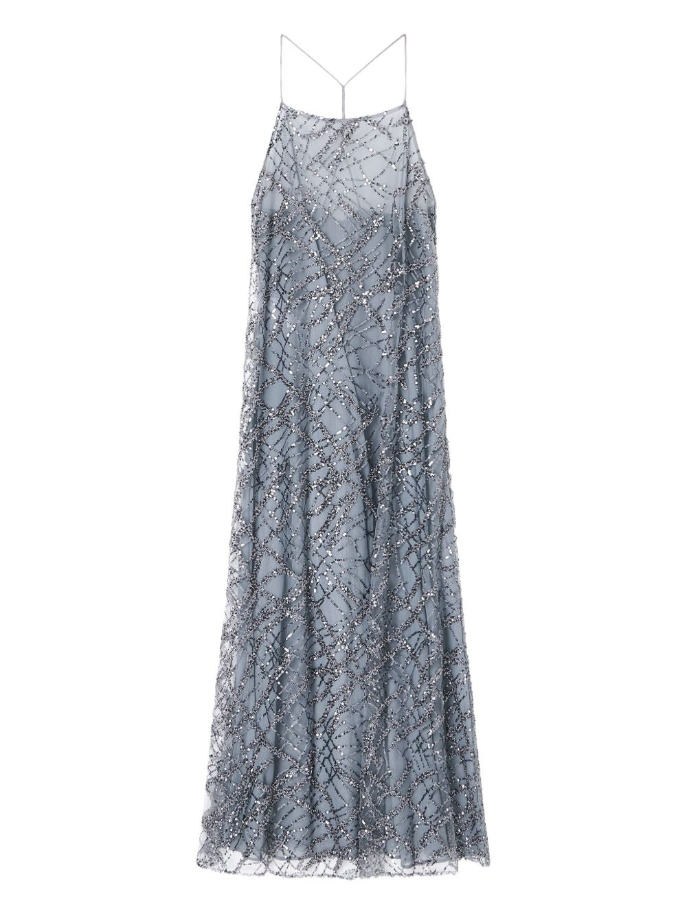 Emporio Armani Emporio Armani Long tulle dress with all-over micro sequin and jet embroidery