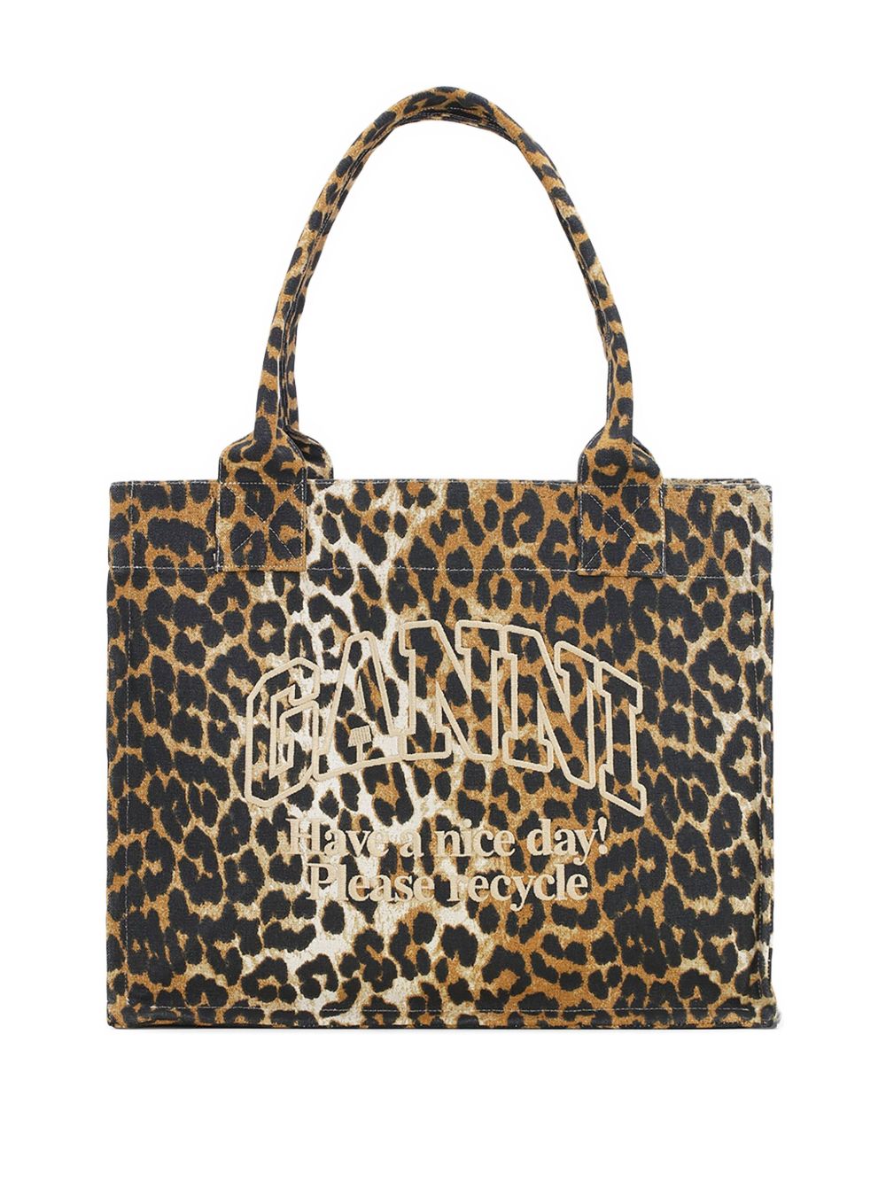 Ganni Leopard Large Canvas Tote Bag
