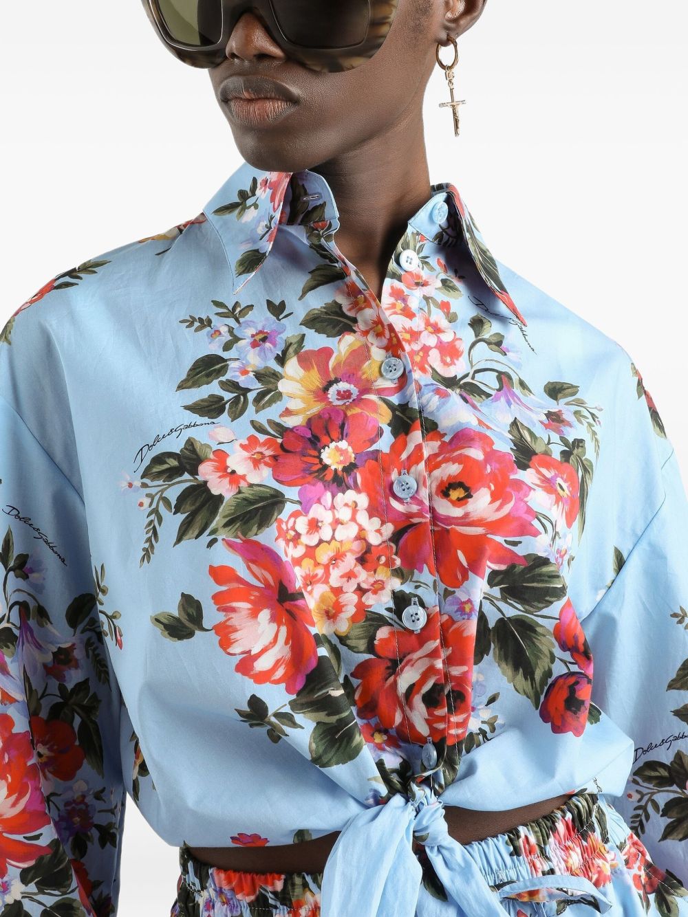 Dolce & Gabbana-Floral cropped cotton shirt