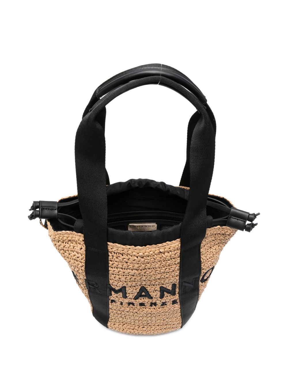 Ermanno Firenze Raffia Tote Bag With Embroidered Logo