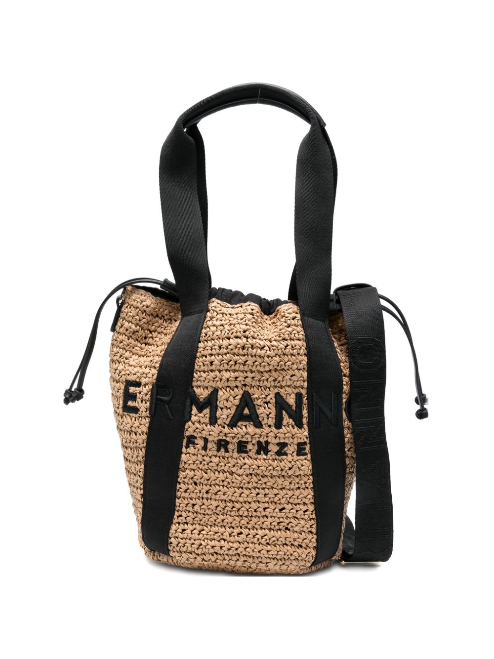 Ermanno Firenze Raffia Tote Bag With Embroidered Logo