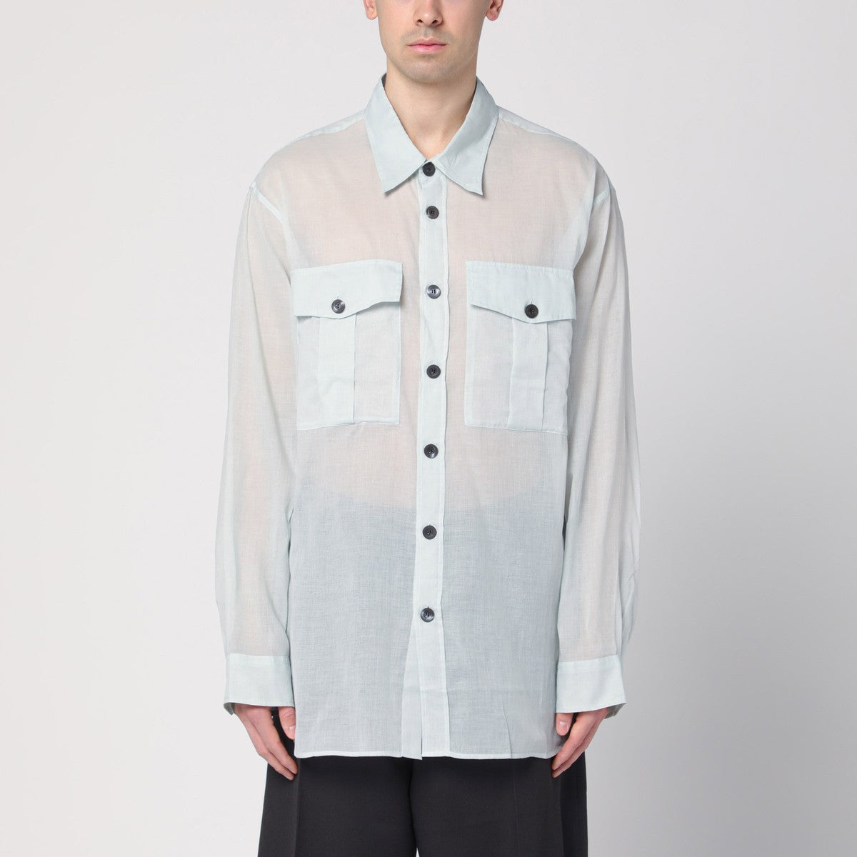 Dries Van Noten Dries Van Noten Light blue ice cotton shirt with pockets