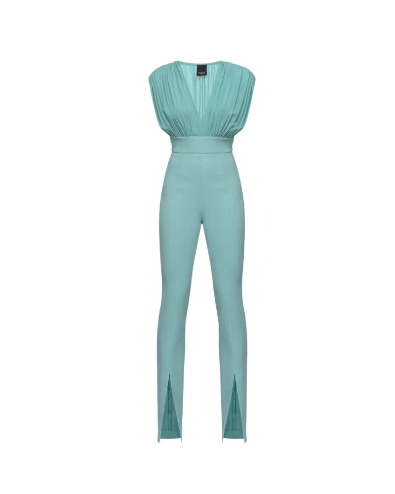 PINKO Green Jumpsuit front view with deep V-neckline