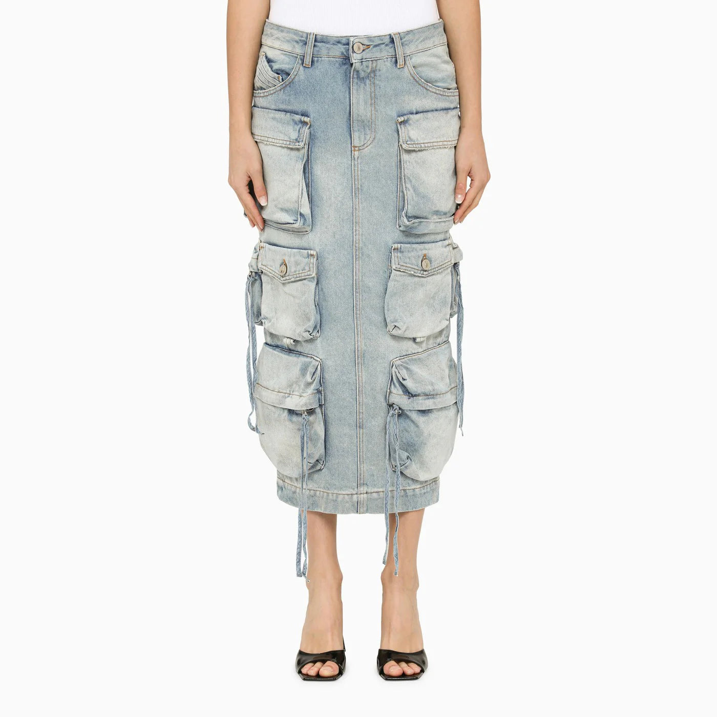 The Attico The Attico Blue denim cargo midi skirt