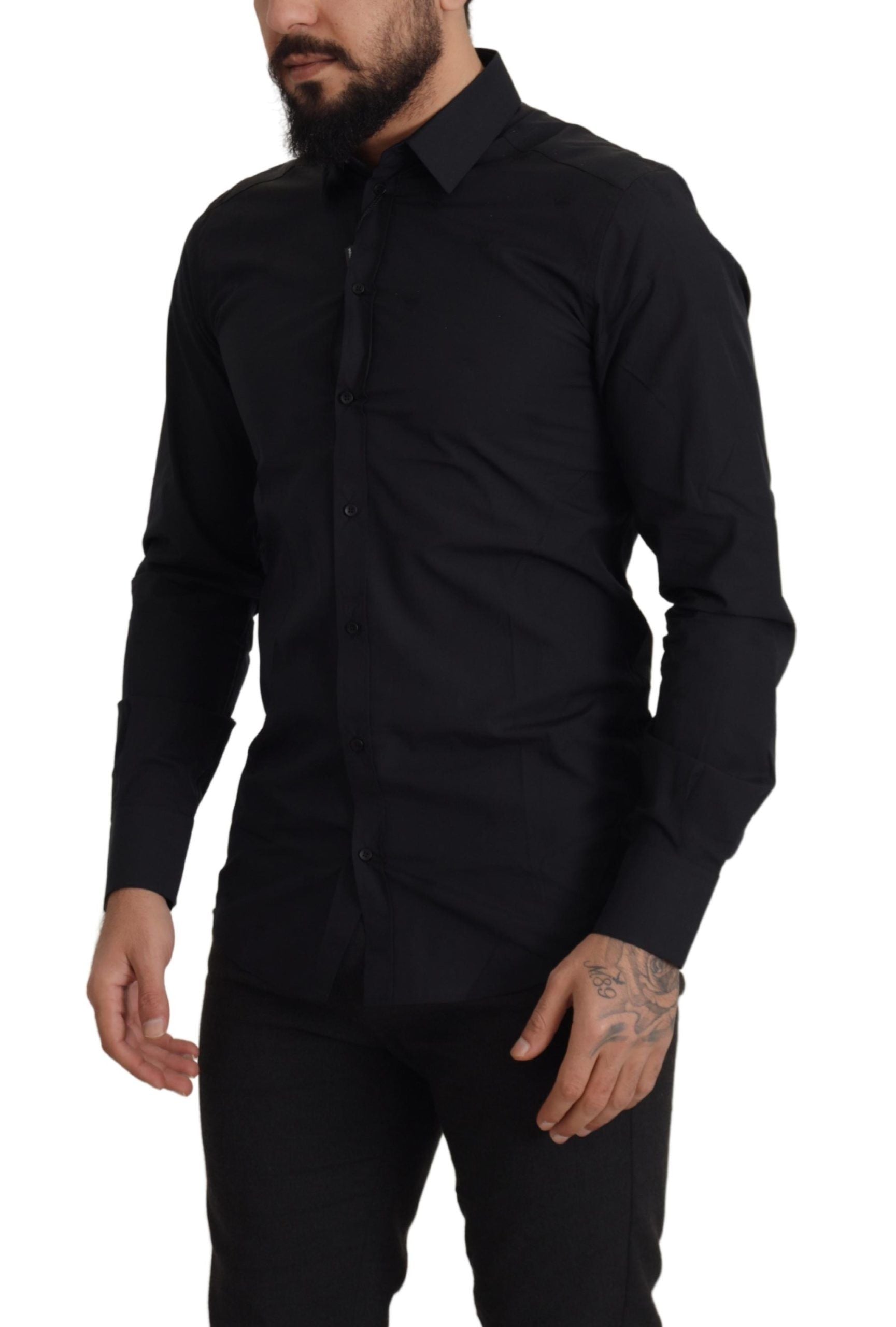 قميص دولتشي آند غابانا الأسود القطني الذهبي بقصّة Slim Fit
