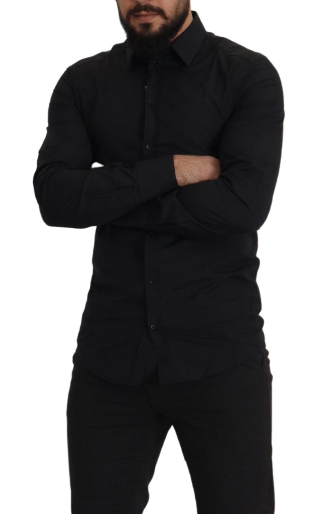 قميص دولتشي آند غابانا الأسود القطني الذهبي بقصّة Slim Fit