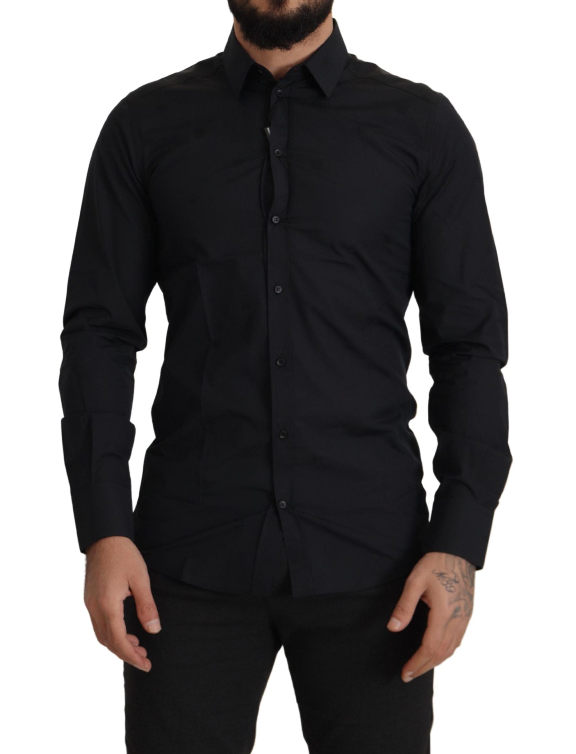 قميص دولتشي آند غابانا الأسود القطني الذهبي بقصّة Slim Fit