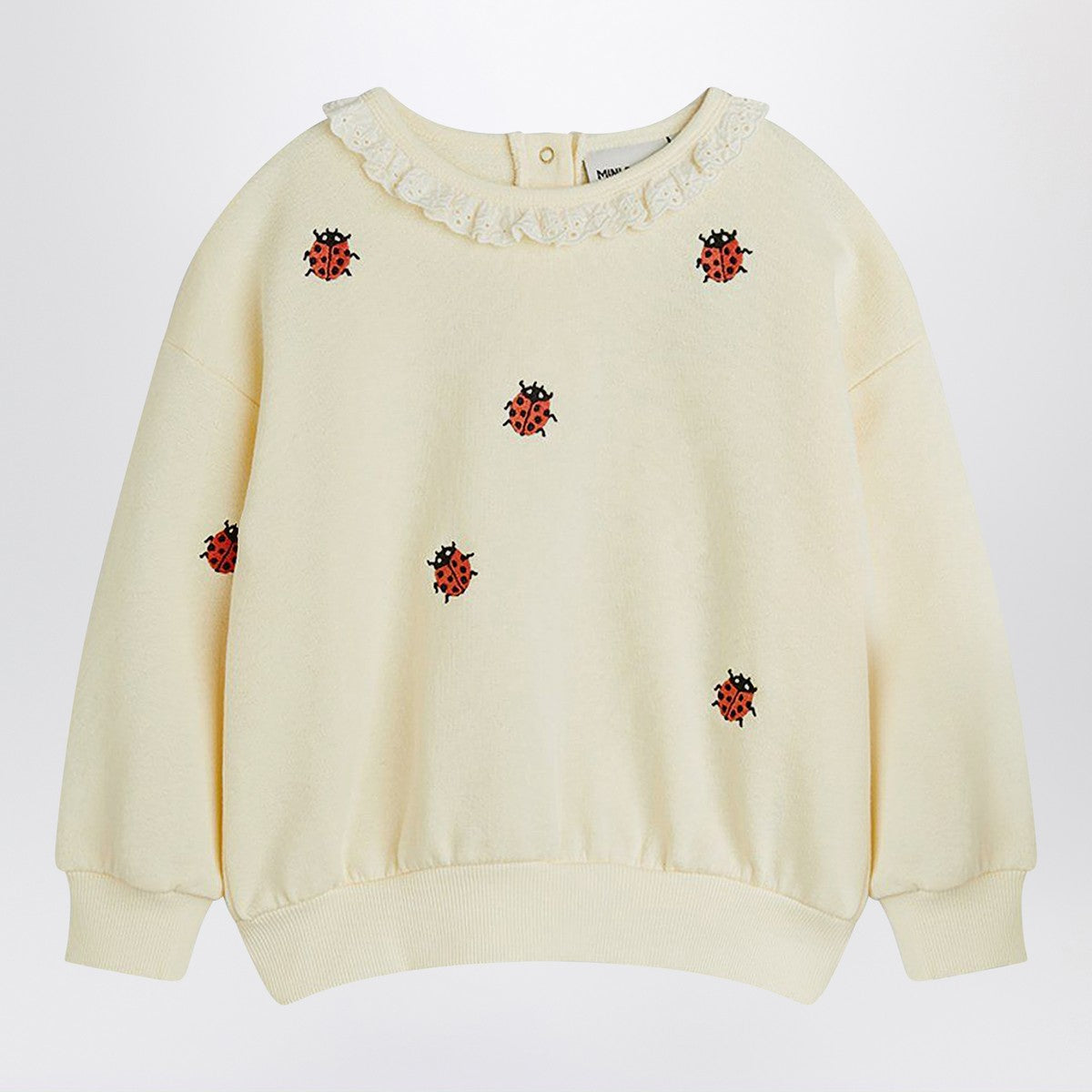 Mini Rodini Mini Rodini Ivory sweatshirt with embroidered ladybugs