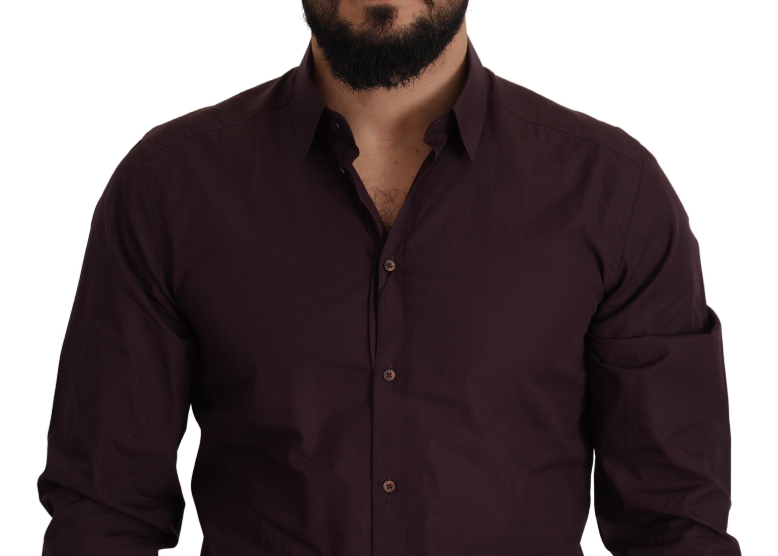 قميص دولتشي آند غابانا أرجواني قطني ذهبي بقصّة Slim Fit