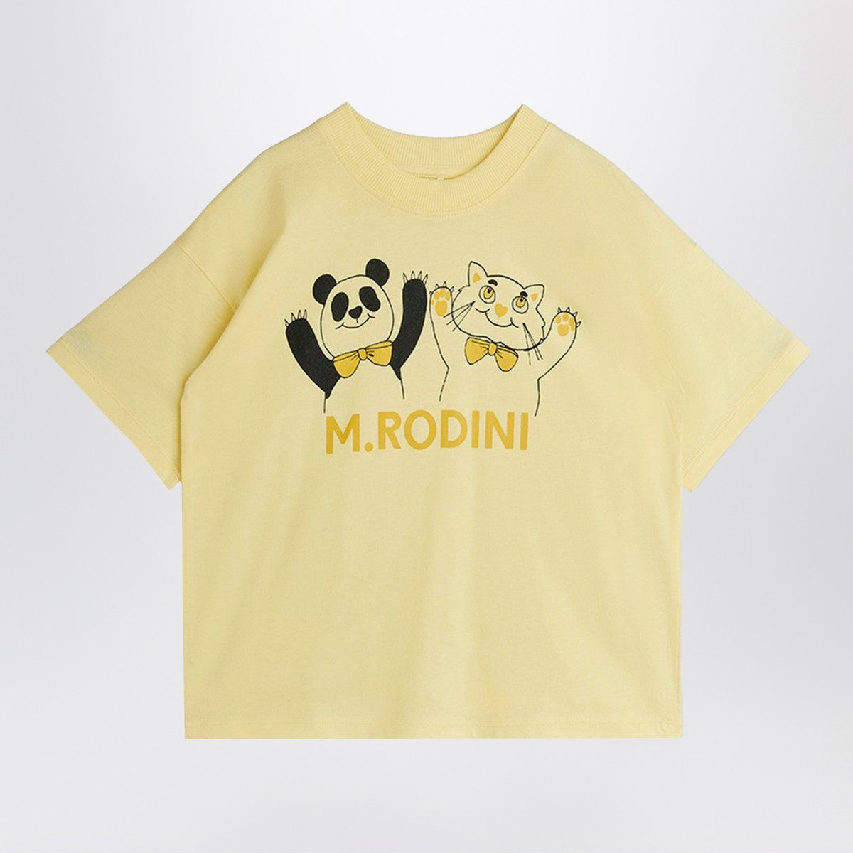 Mini Rodini Mini Rodini Light yellow T-shirt with panda and cat print