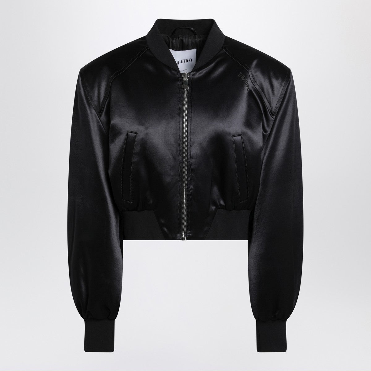 The Attico The Attico Black shiny cropped bomber